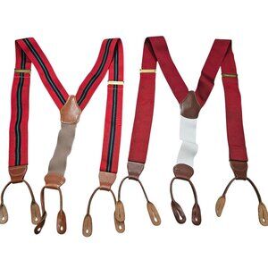 Dooney & Bourke set‎ of 2 Mens Adjustable Red Suspenders Leather Loops Brass